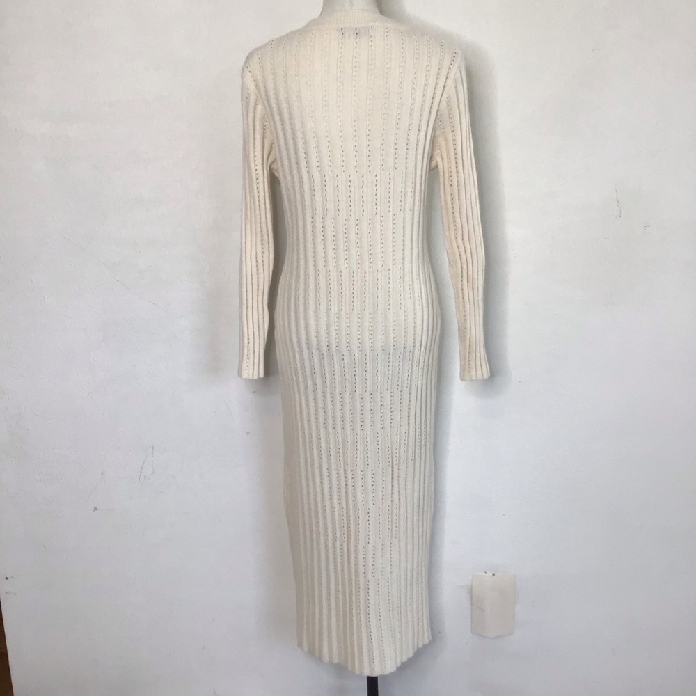 NWT- Petal & Pup Women Elegant Warm Ivory Ribbed Knit Crochet Sweater Dress L - Picture 2 of 12